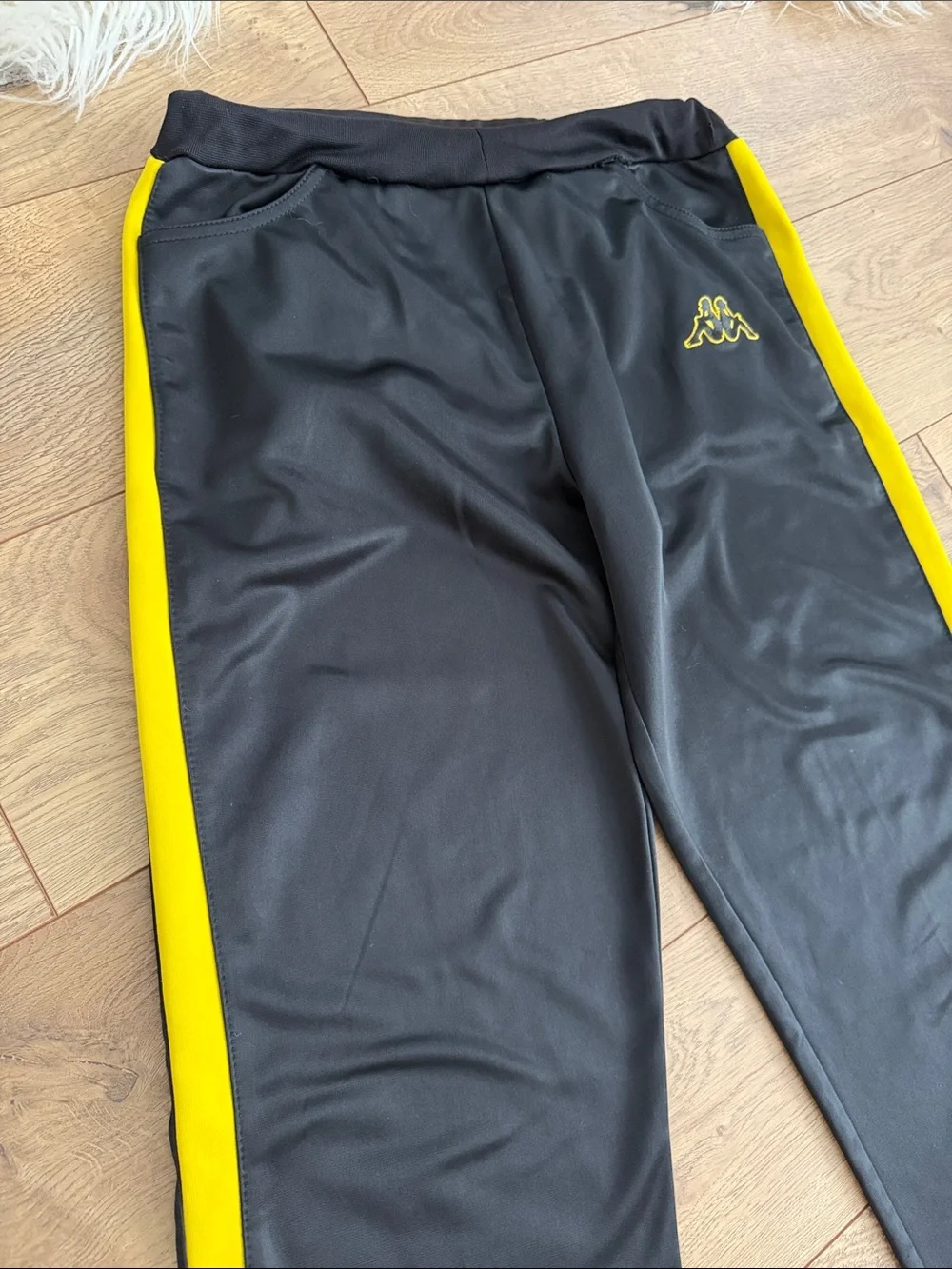 Kappa Black Track Pants with Yellow Stripes